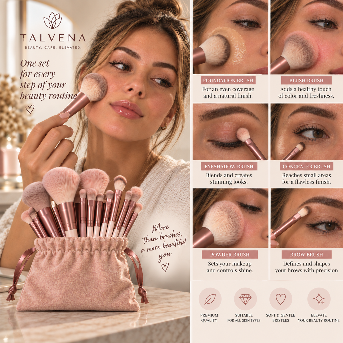 13-Piece Makeup Brush Set with Travel Bag